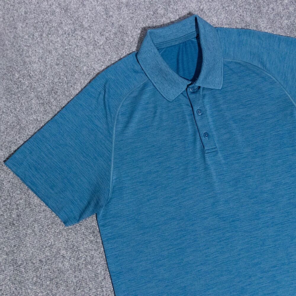 Lululemon Metal Vent Tech Polo Shirt Men's Large Blue Short Sleeve Performance